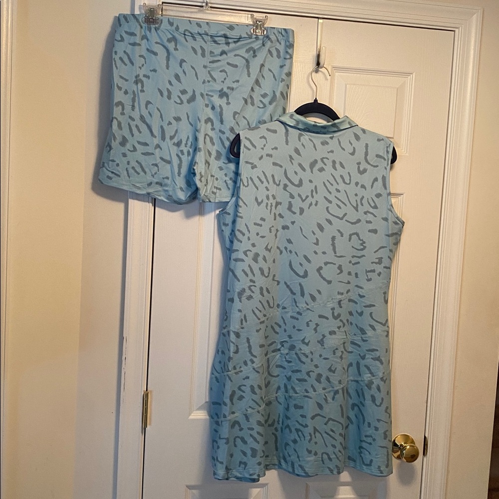 Fkeep Light Blue Patterned Sleeveless Athletic Dress and Shorts Set… - Picture 2 of 6